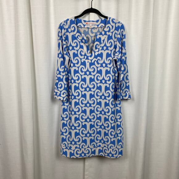 Jude Connally Blue Swirl Megan 3/4 Sleeve Jude Cloth Shift Dress Sz.L - Picture 5 of 14